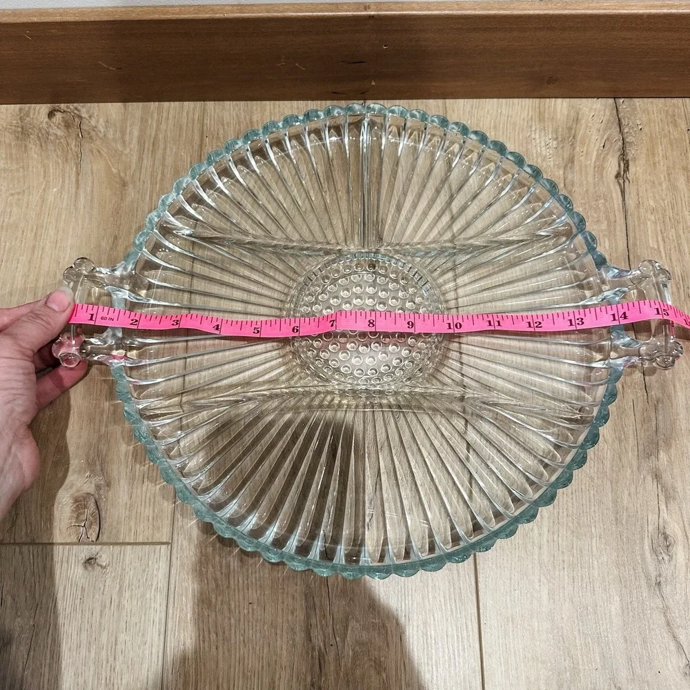 Vintage Clear Glass‎ Divided Serving Tray with Handles - 12
